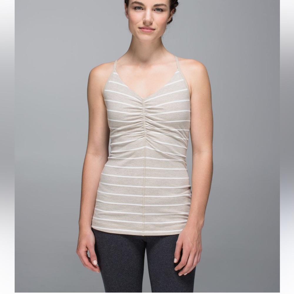 Lululemon Open Your Heart Tank Size 8 Cayman Stripe Static Wave Mojave Tan